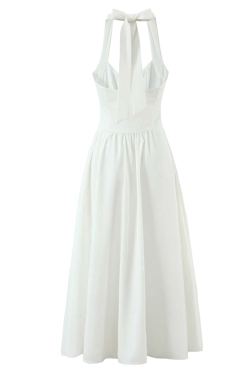 Halter Pink Midi Dress with Buttons
