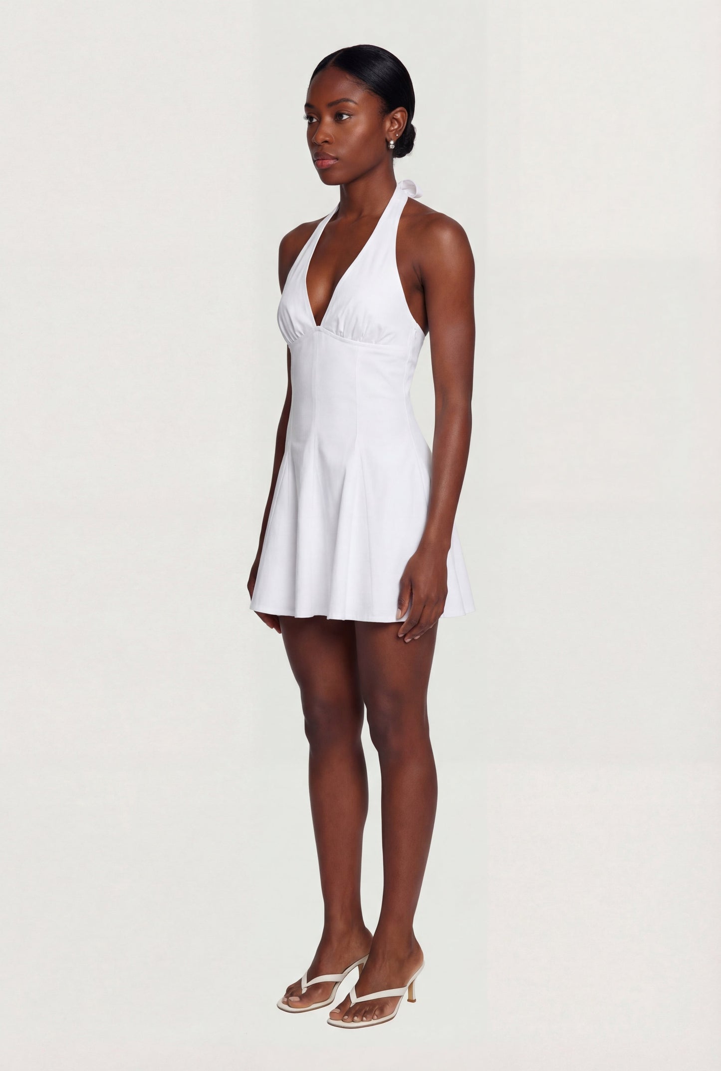 Denim Plunge Halter Mini Dress